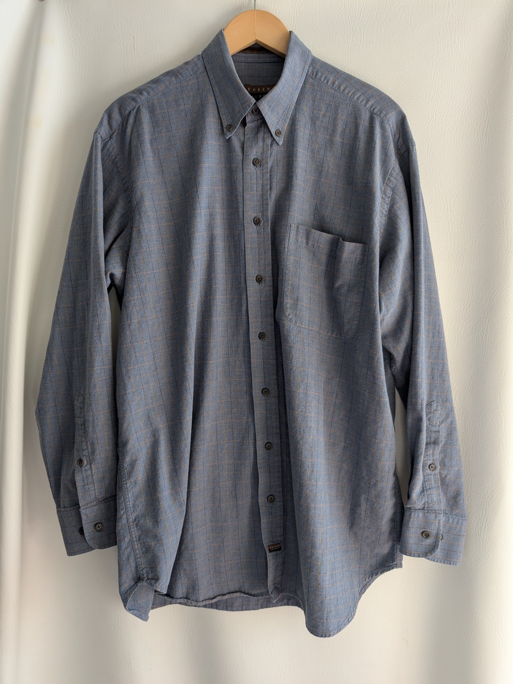 Robert Talbott Cotton Button-Up Blue Plaid Dress Shirt Long Sleeves - L